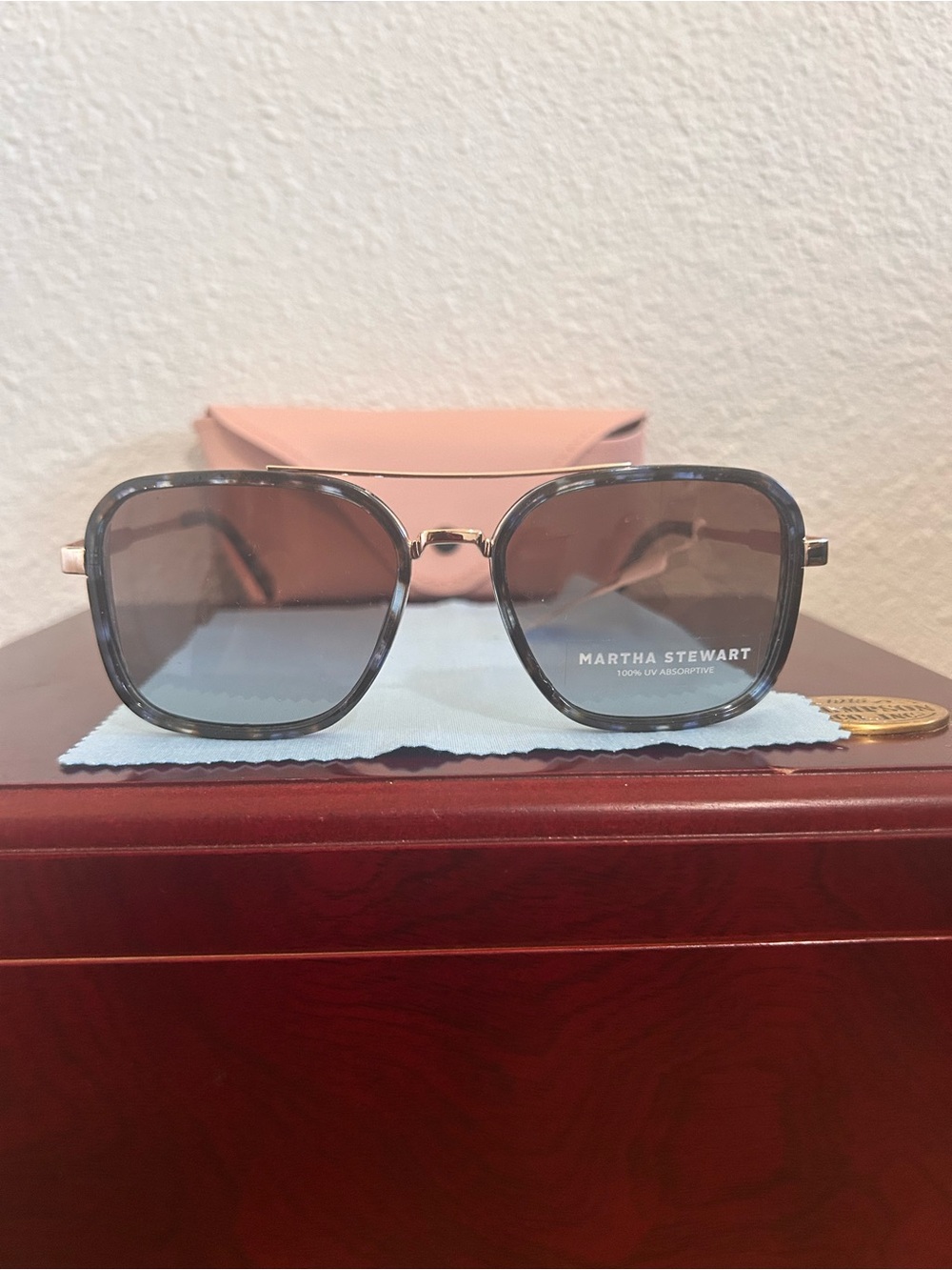 Martha Stewart Tortoiseshell Frame Sunglasses with Gold Accents and Gray Lenses